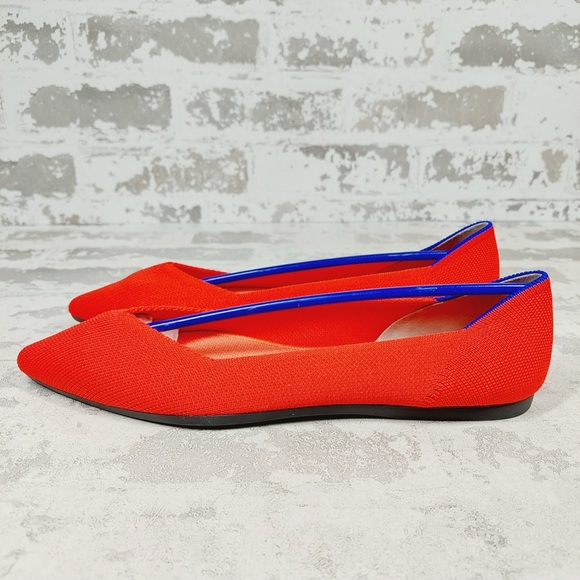 NEW Rothy's The Flat Red Knit Pointy Toe Slip On Loafers O769